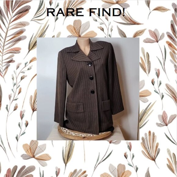 Christian Dior Brown Pinstripe Blazer Jacket Womens Size 12 Classic Tailored Loo - Picture 6 of 15
